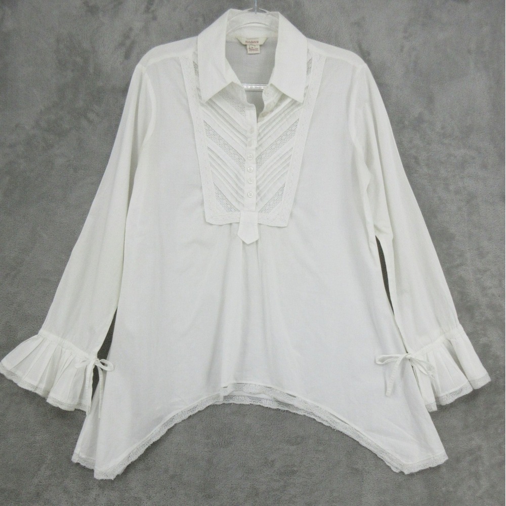 Sundance Top Womens Size S Cotton Lace Pintuck Ruffle Asymmetric Hem Cottage